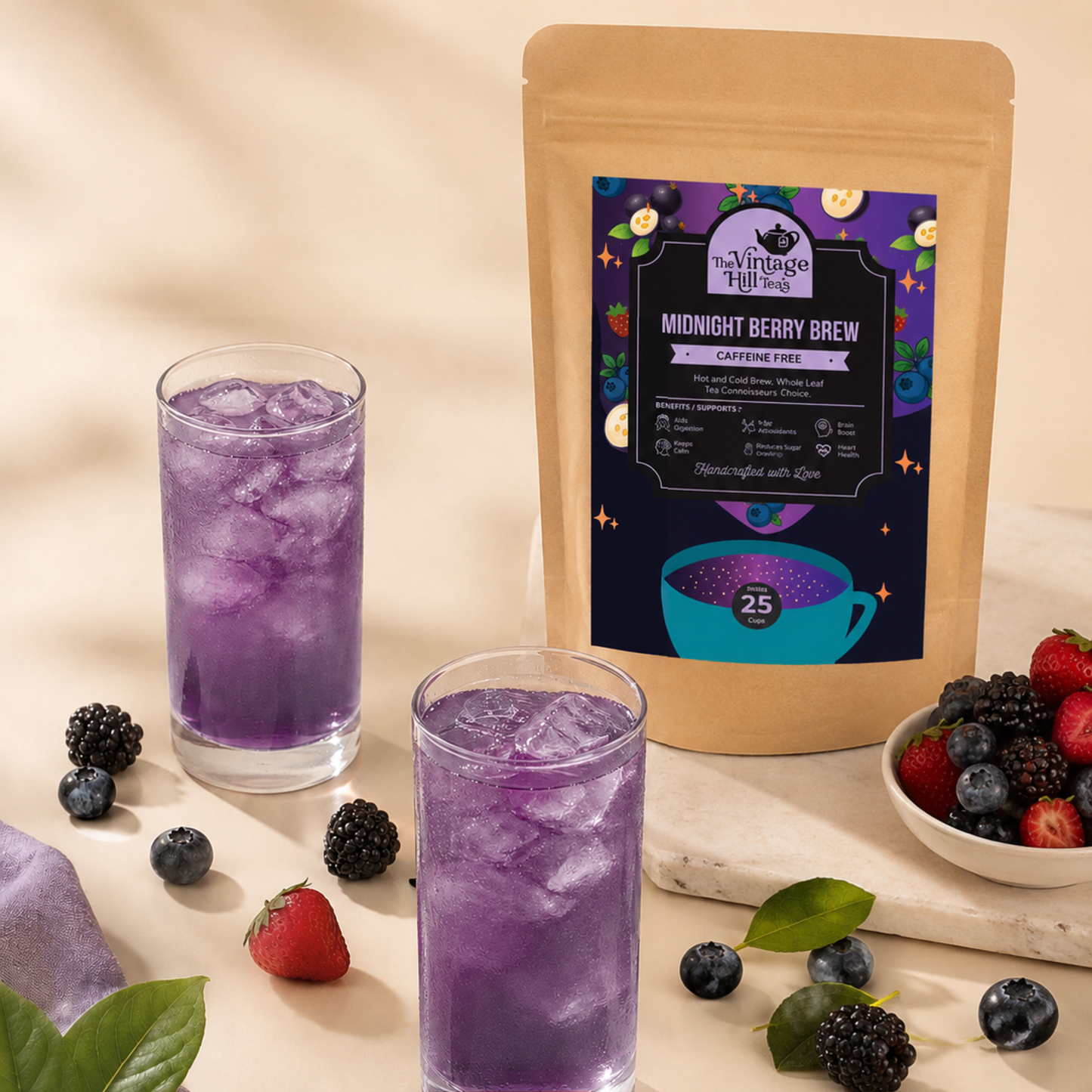 Midnight Berry Brew Caffiene-Free Tea | Premium Loose Leaf Tea Tisane floral fruit Tea
