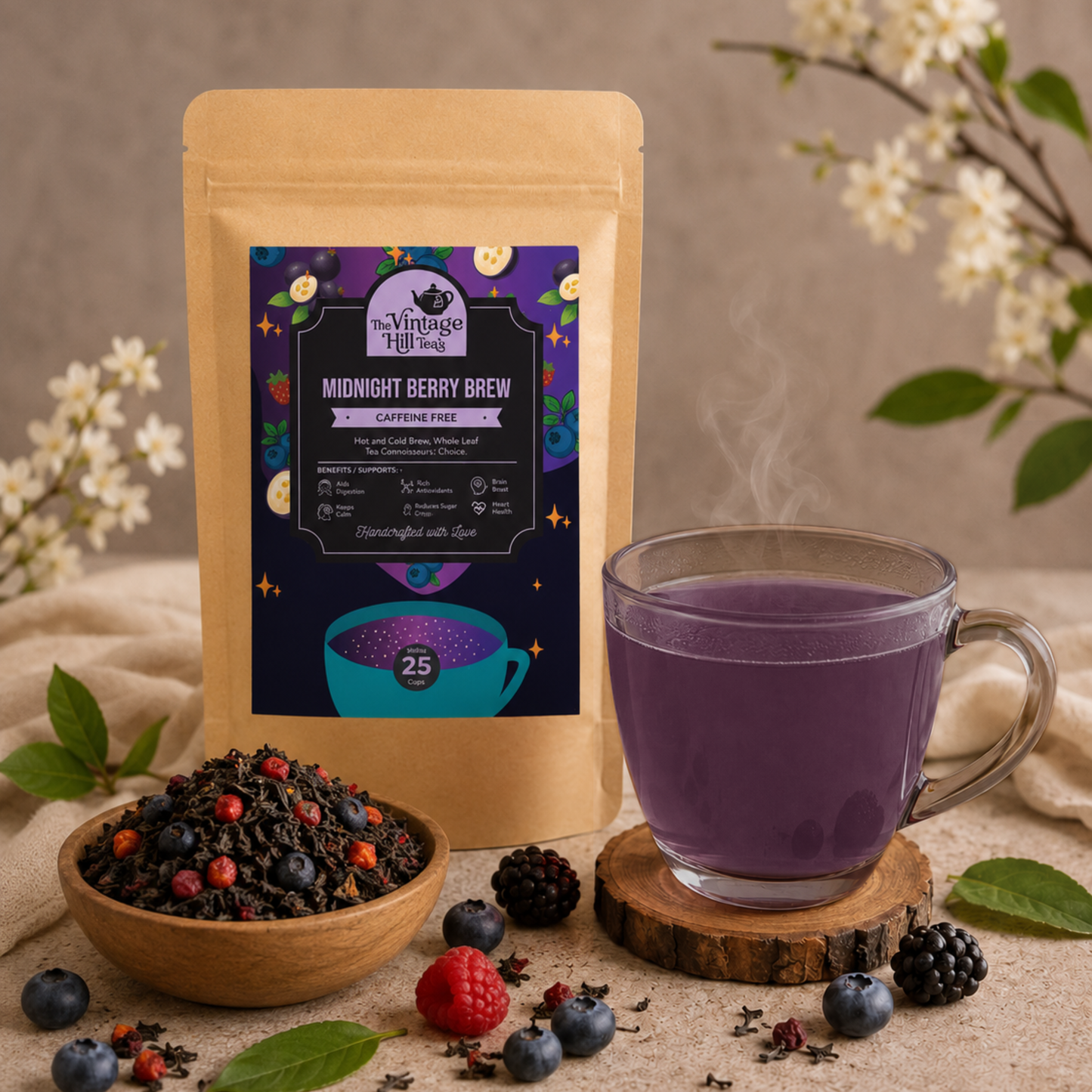 Midnight Berry Brew Caffiene-Free Tea | Premium Loose Leaf Tea Tisane floral fruit Tea