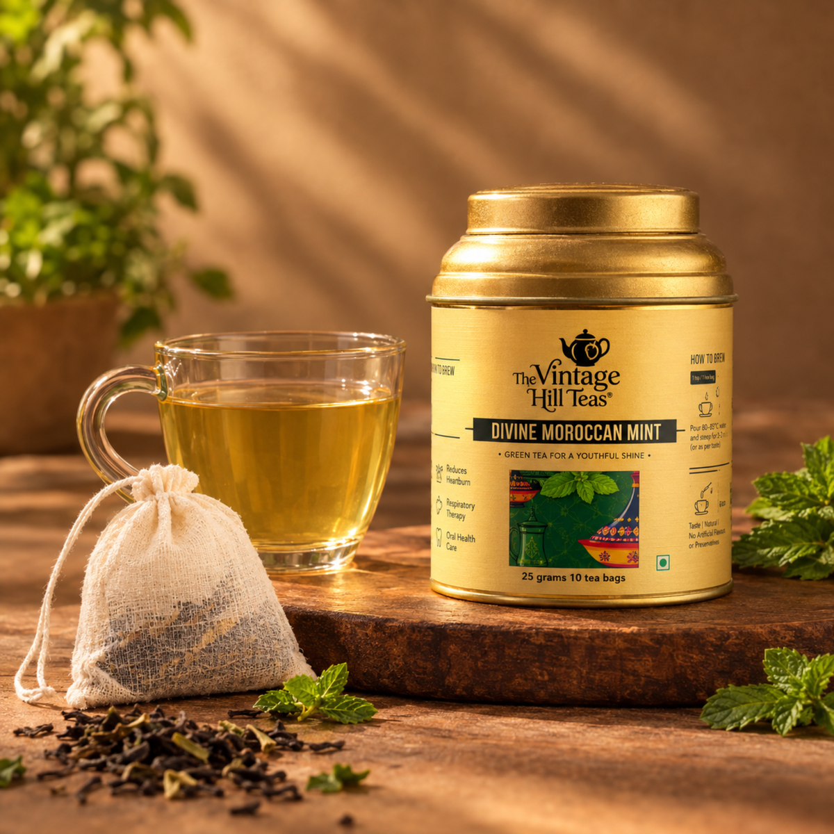 Divine Moroccan Mint - Small Tin 10 Cotton Tea Bags 25g
