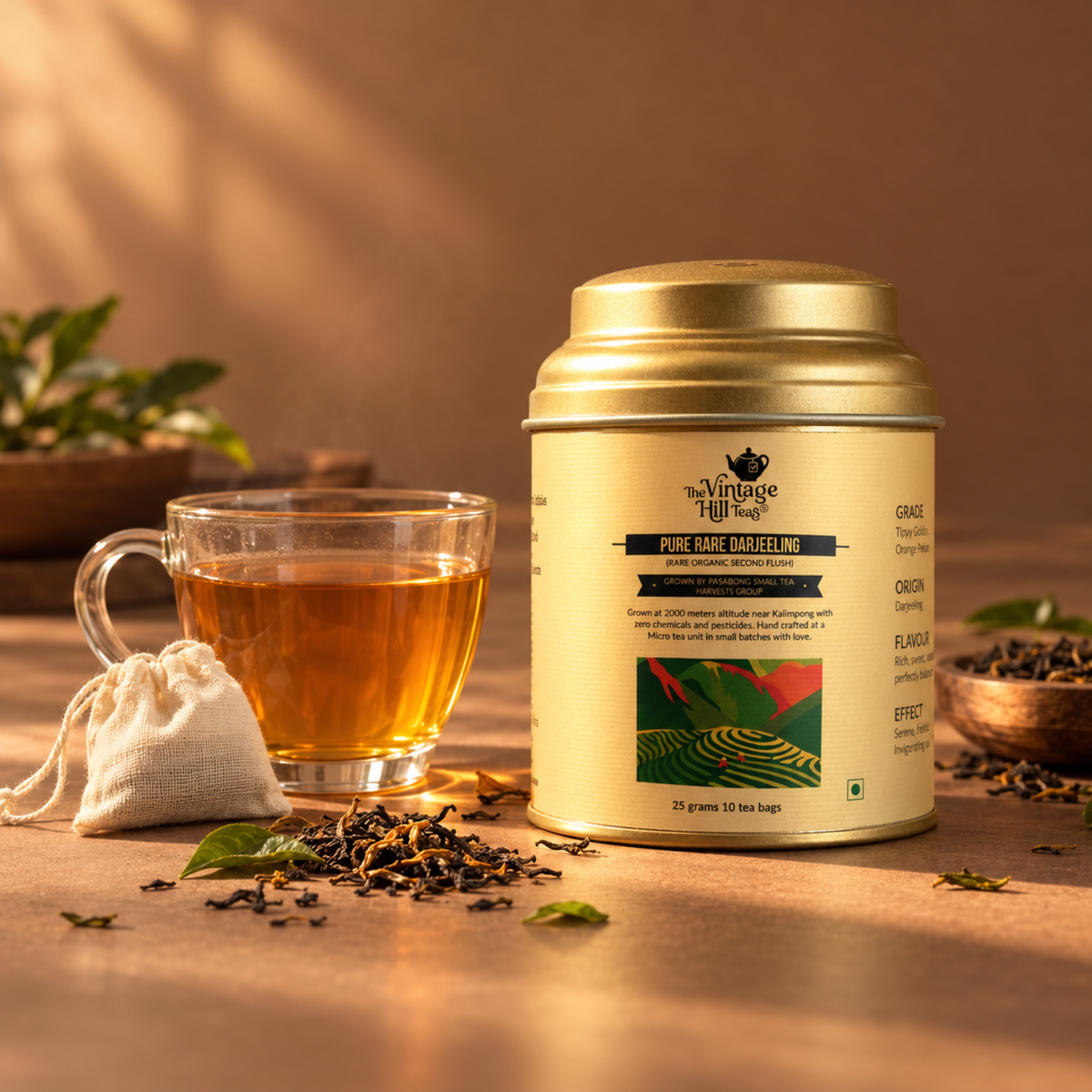 Pure Rare Darjeeling - Small Tin 10 Cotton Tea Bags 25g