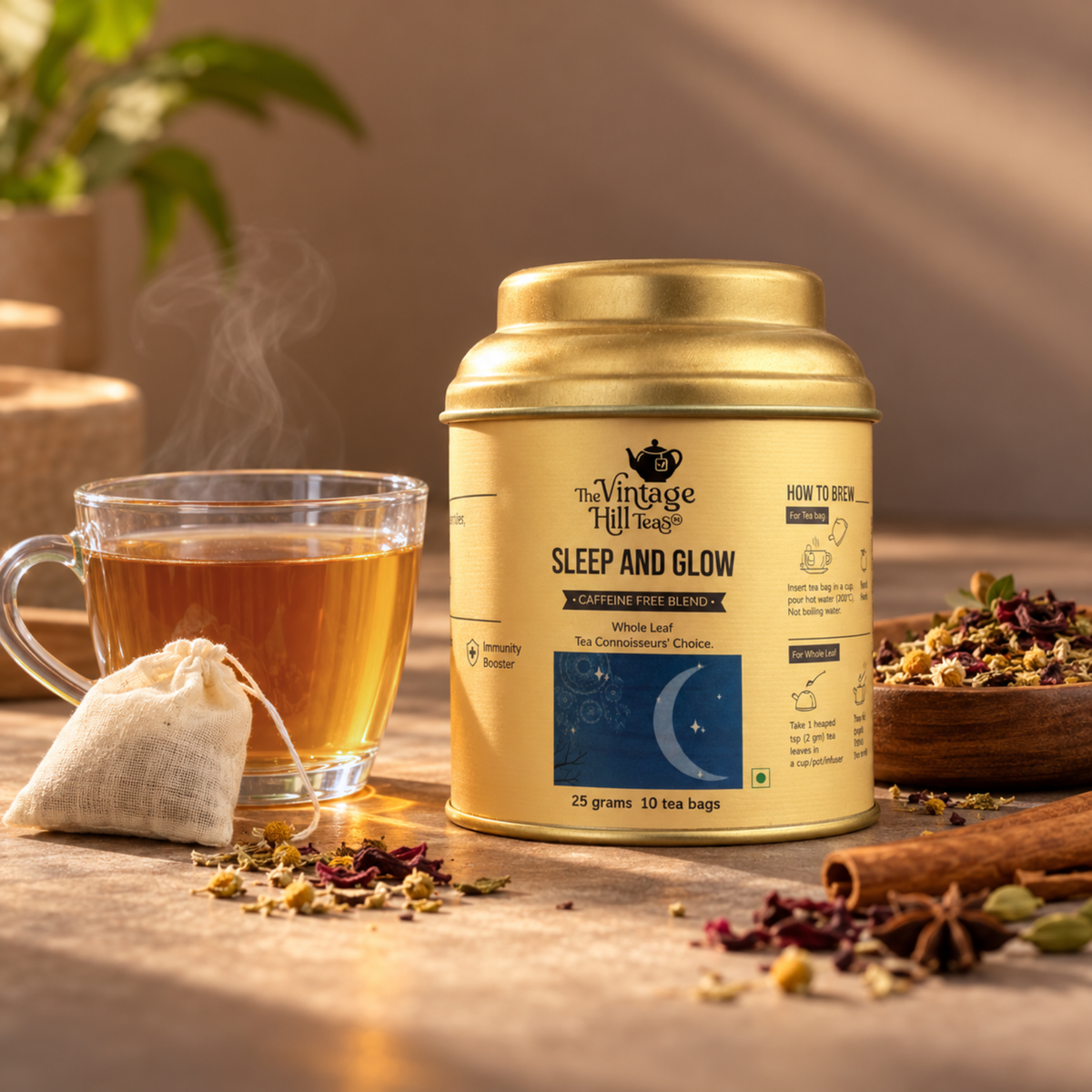 Sleep And Glow - Small Tin 10 Cotton Tea Bags 25g